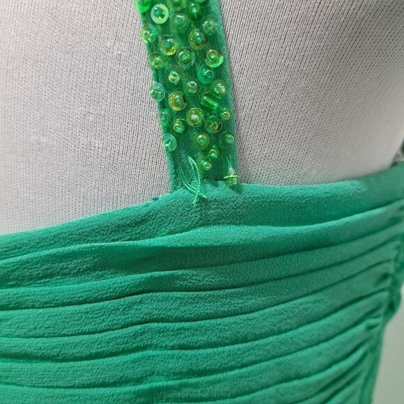 Vintage Tadashi Silk Embellished Sequins Y2k Glam Party Maxi Dress Sz 8 Green - Picture 7 of 13